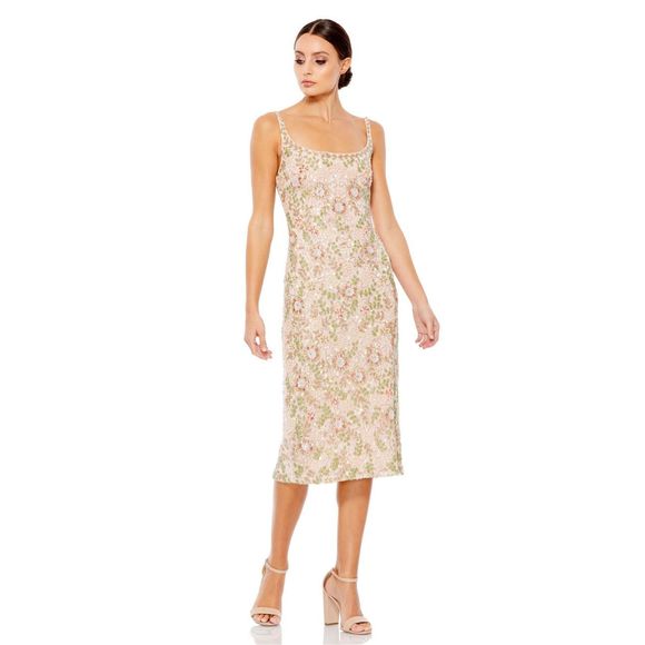 MAC DUGGAL Floral Beaded Midi Cocktail Dress - Picture 1 of 8